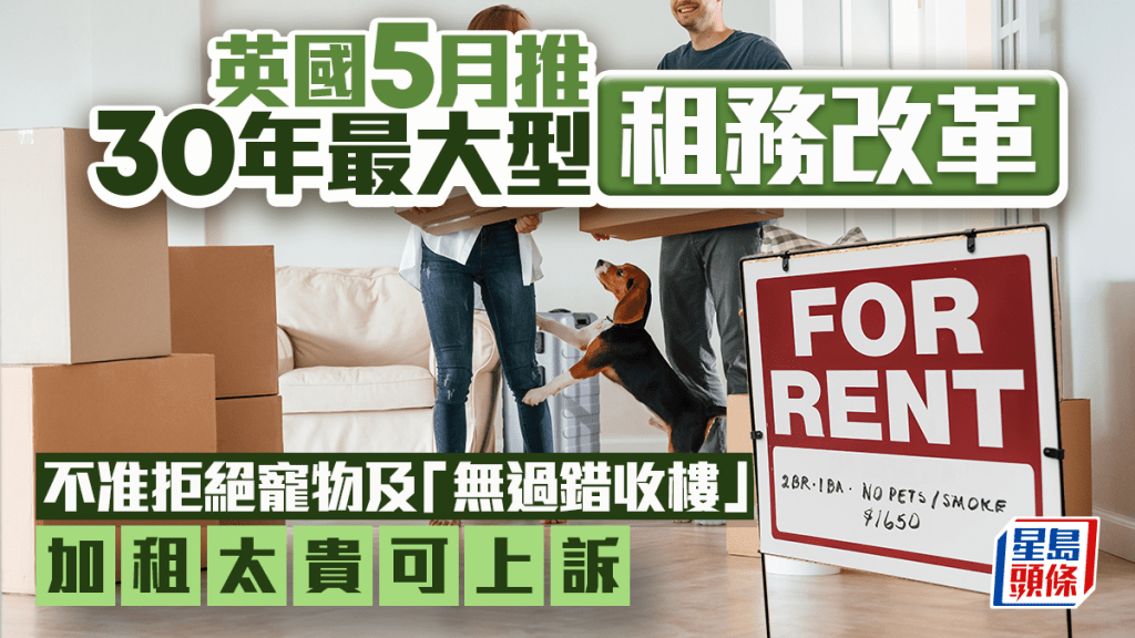 英國5月推30年最大型租務改革 不准拒絕寵物及「無過錯收樓」 加租太貴可上訴