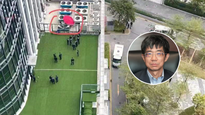 趙啟柱（圓圖）的屍體在廈門招商銀行大廈的平台被發現。（網上圖片）