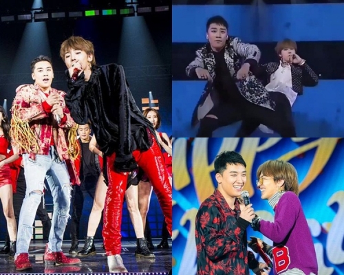 被认为跳得最好的GD跟最差的胜利，在台上时有互动。