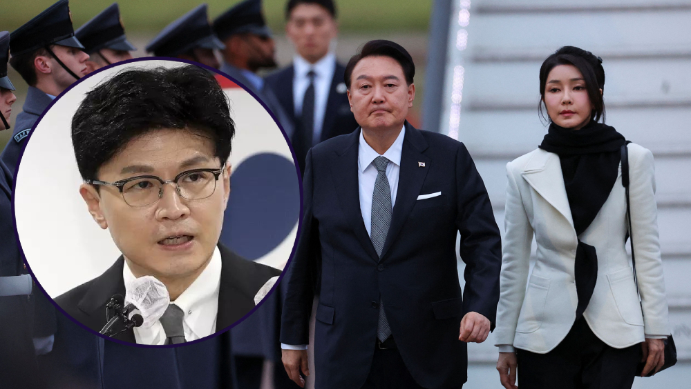 南韓第一夫人收Dior手袋惹內鬨，總統府要臨時黨魁韓東勳（小圖）辭職遭拒。