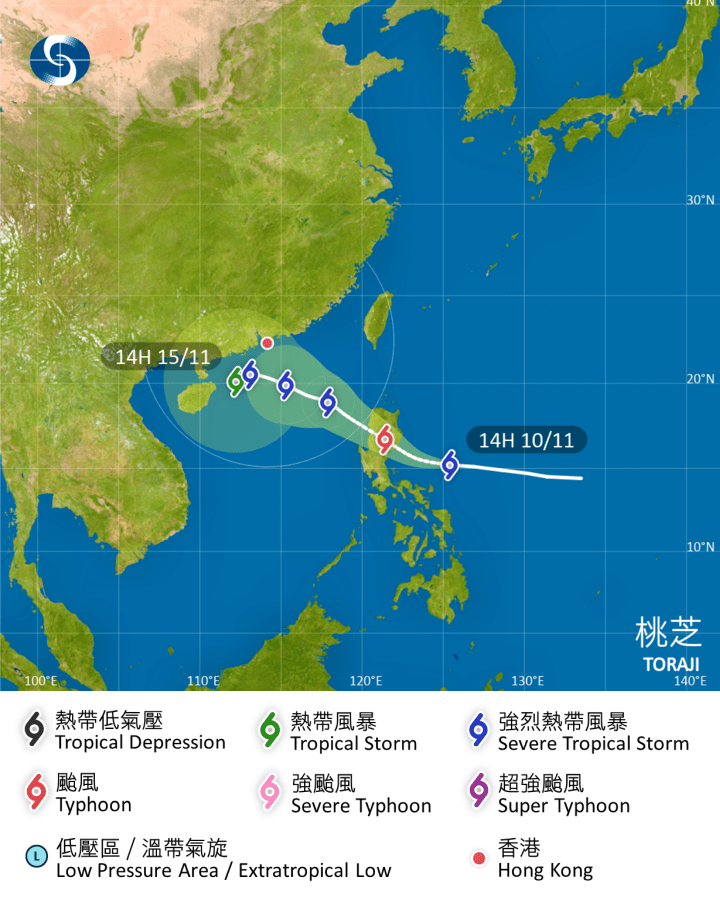 桃芝會在今明兩日移向呂宋一帶並繼續增強。