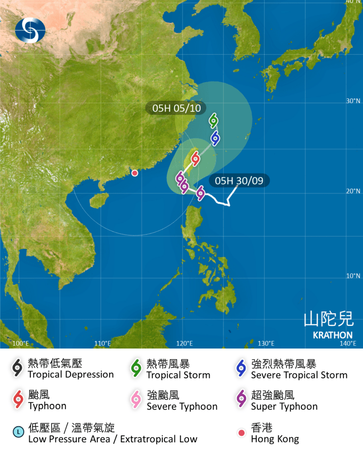 超強颱風山陀兒預測路徑。