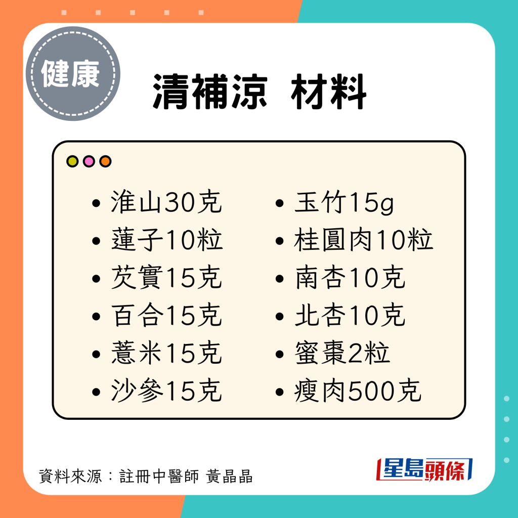 大暑節氣養生湯水食療｜清補涼 材料