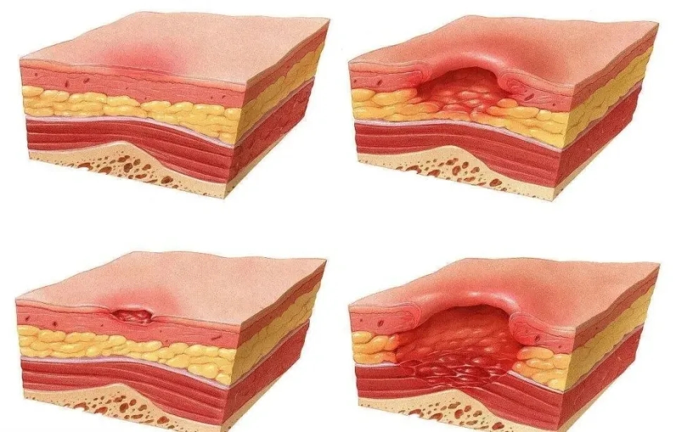 壓瘡Ⅰ期至Ⅳ期。