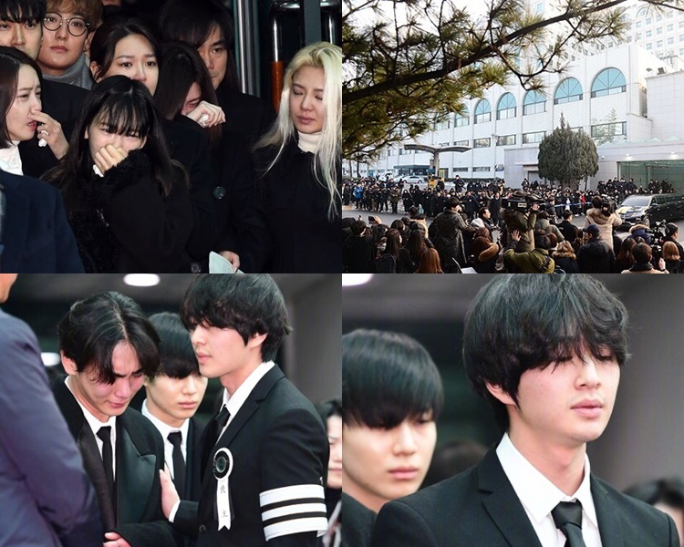 SHINee成員、同門師姐泰妍、潤娥等人哭別鐘鉉。(網圖)