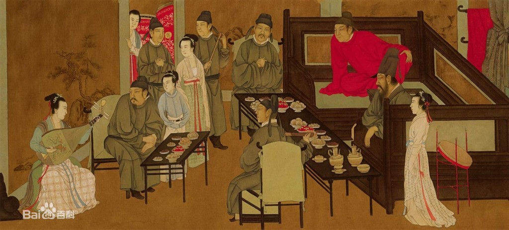 《韓熙載夜宴圖》是五代十國時期南唐畫家顧閎中的繪畫作品，描繪了官員韓熙載家設夜宴載歌行樂的場面。（百度圖片）