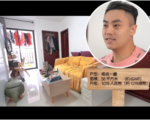 李劍禧(小圖)申請到天河區港澳青年人才公寓,以約1278港元租住約624呎的單位。短片截圖