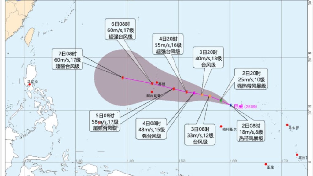 台风「巴威」预计向海南方向逼近。微博@深圳天气