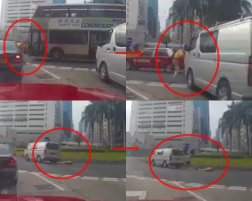 客貨車駛出迴旋處時，將男子撞到，男子被捲入車底輾過。
