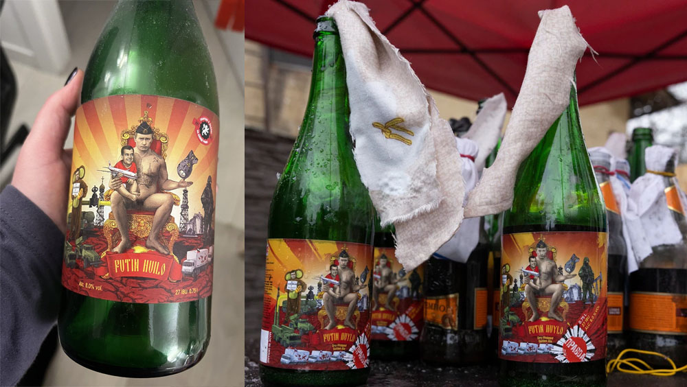 烏克蘭酒廠停止釀酒,改製汽油彈供民眾抗敵。網圖