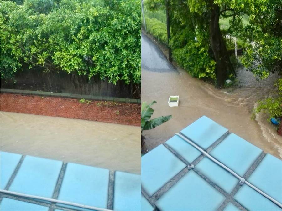 新北市淡水多處馬路變成河流。網上圖片