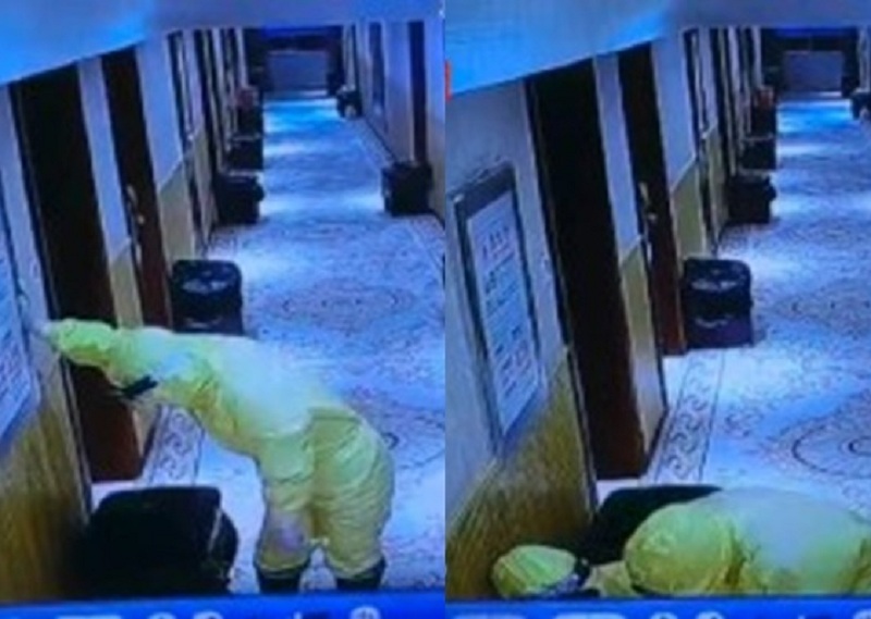 有同事扶起近乎暈厥的護士。網圖