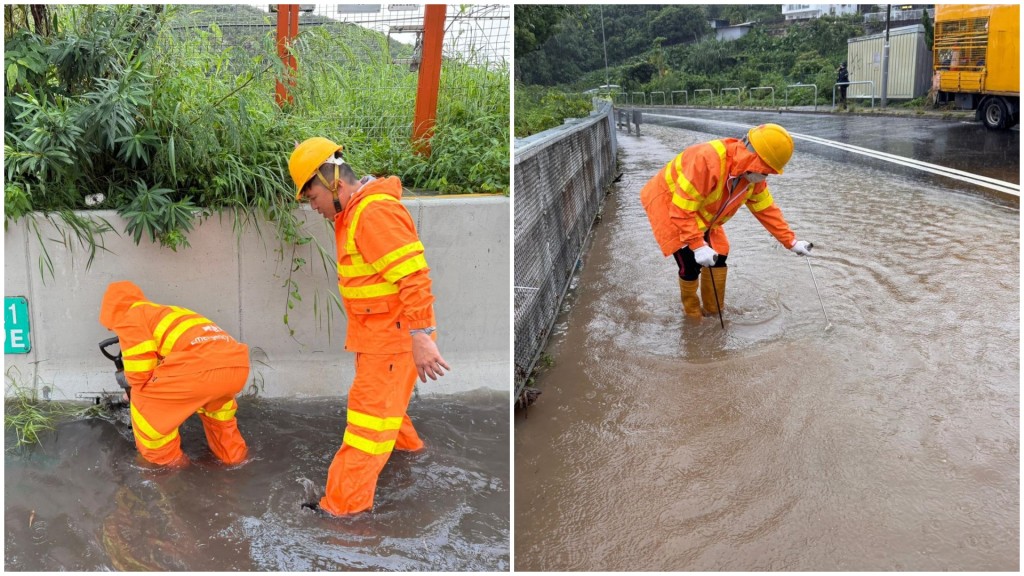 渠務署表示緊急應變隊處理北大嶼山公路水浸情況。