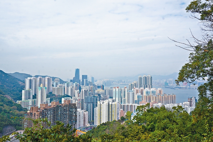 在炮台所在的山丘可遠眺港島東區的景致。
