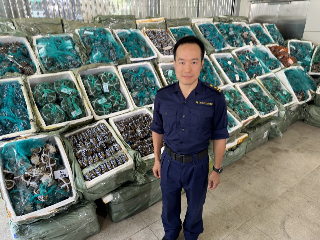 落馬洲(貨物及車輛處理組)高級督察吳偉安指，檢獲的大閘蟹每隻平均重量6-8兩。