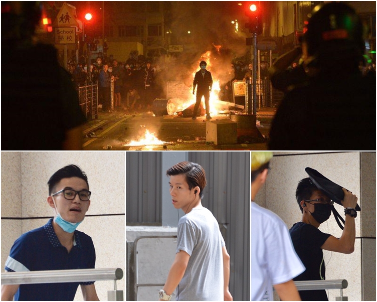 被告李卓軒（左）、鍾志華（中）及鄧敬宗（右黑口罩）。資料圖片