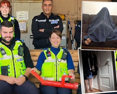 英國警方分享通緝犯躲衣櫃、窩毯子的趣聞。網圖