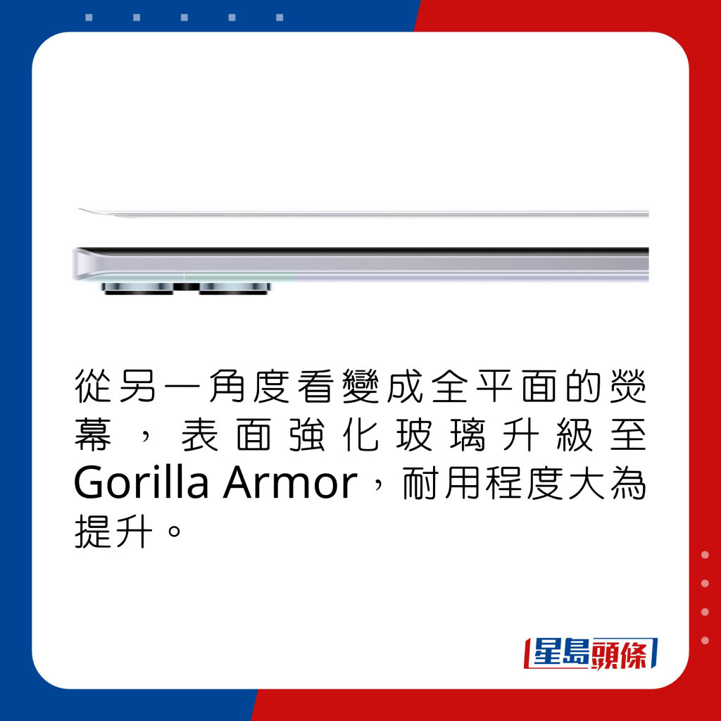 熒幕表面加有Gorilla Glass Victus強化玻璃保護。