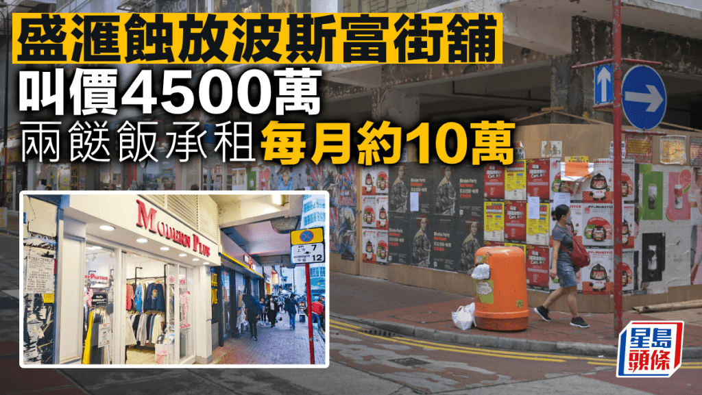 盛滙蝕放波斯富街舖 叫價4500萬 兩餸飯承租每月約10萬