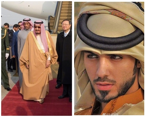 萨勒曼访华（左）；被形容为「帅炸了」的王子（右）。网图