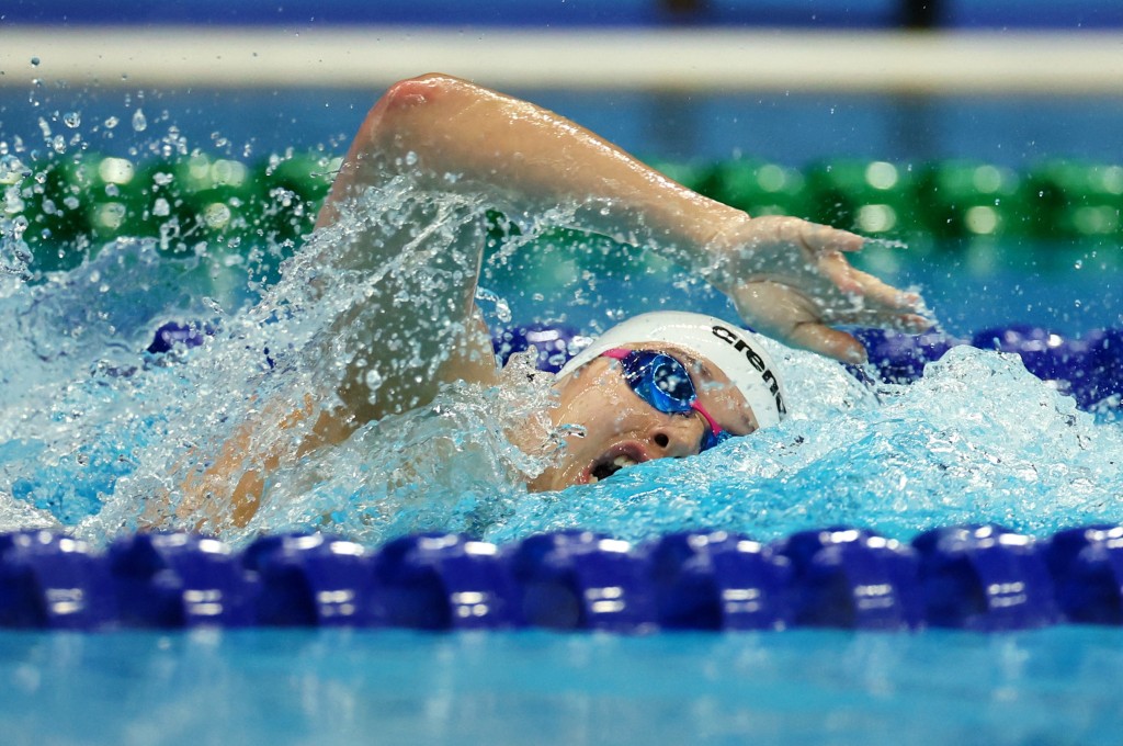 何诗蓓转战世界杯泳赛，继续登上颁奖台。 Reuters