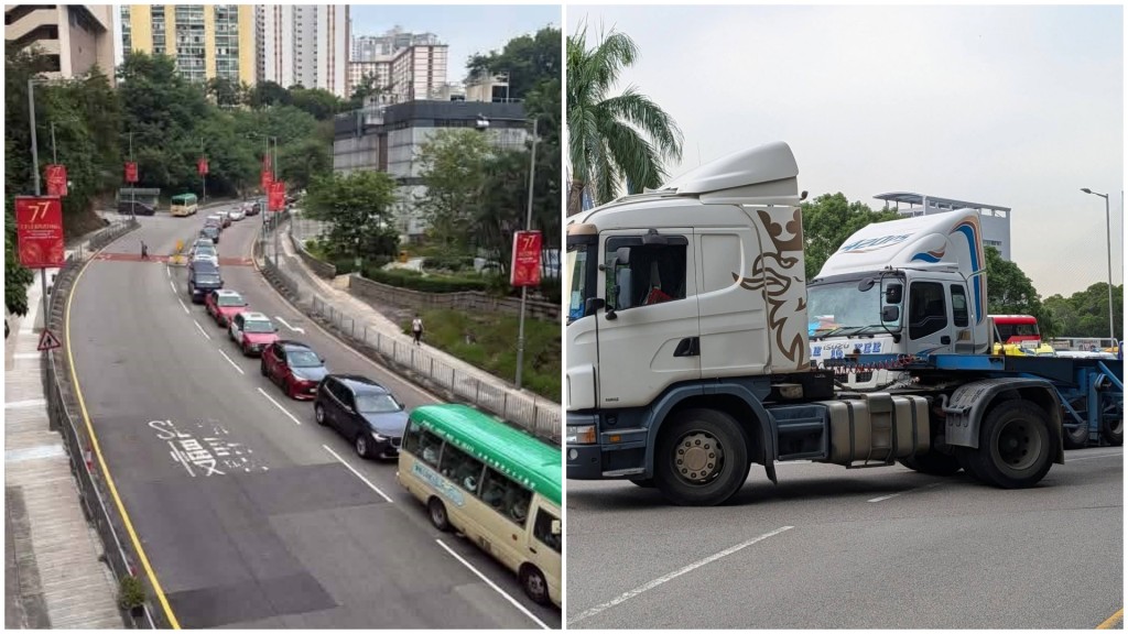 青衣兩貨車相撞釀交通擠塞。網上圖片