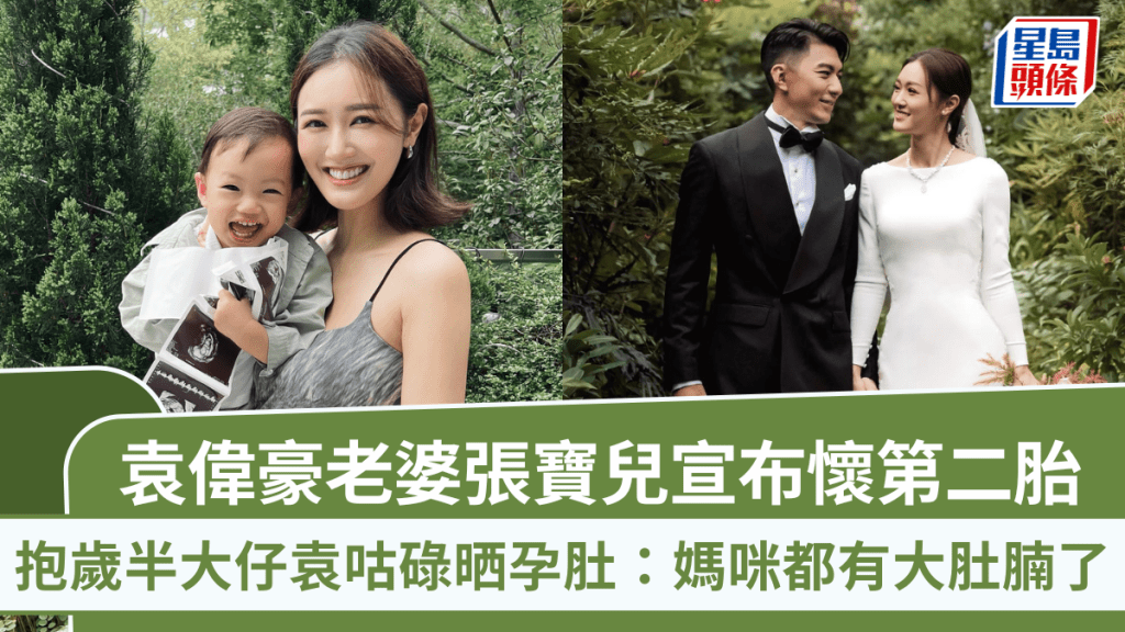 袁偉豪老婆張寶兒宣布懷第二胎 抱歲半大仔袁咕碌晒孕肚：媽咪都有大肚腩了