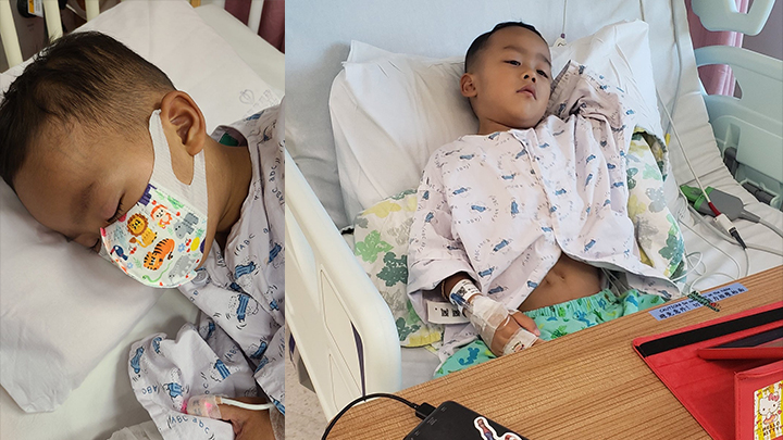 患有先天性心臟病的5歲男童小鐵漢(Kansas)昨晚(26日)突發高燒。(小鐵漢媽媽FB相片)