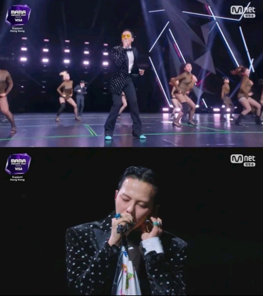 GD昨晚演唱《Heartbreaker》時，被指演出嚴重失準。（韓媒截圖）