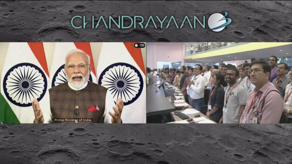 印度總理莫迪在月船3號成功降落後發表講話。 ISRO Youtube