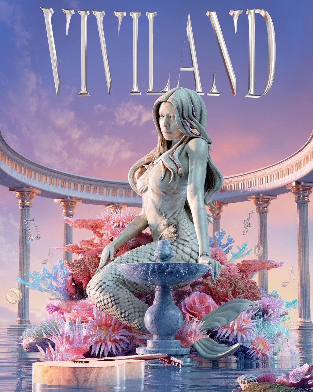 徐若瑄小巨蛋演唱會的宣傳照，她化身3D雕像「美人魚。」