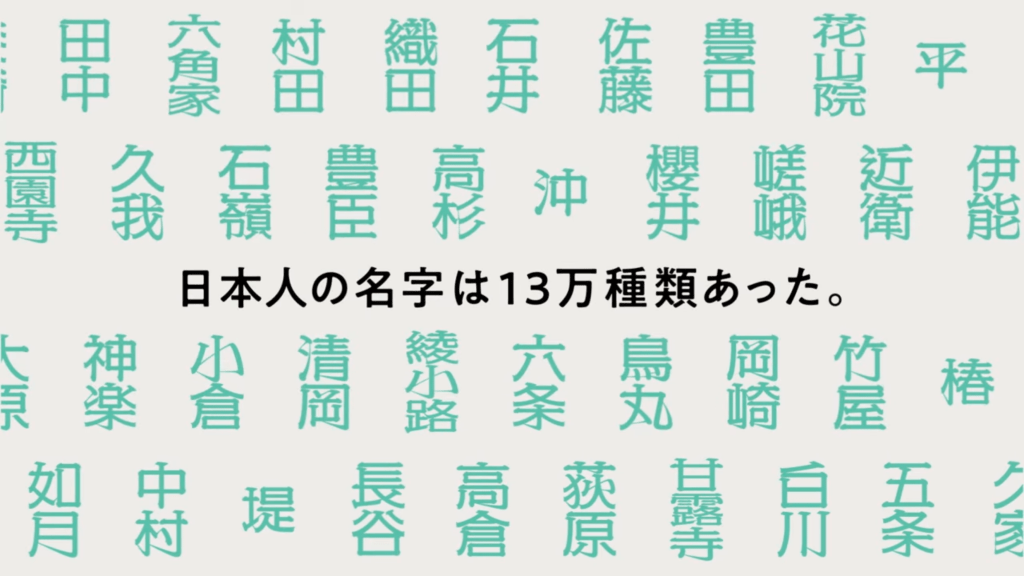 日本在明治时代有多达13万种姓氏。 think-name.jp