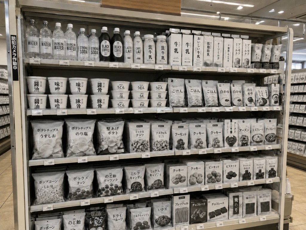网民想像日本货架上的产品陆续「变成黑白」。 X@2okutameo 网民想像日本货架上的产品陆续「变成黑白」。 X@2okutameo