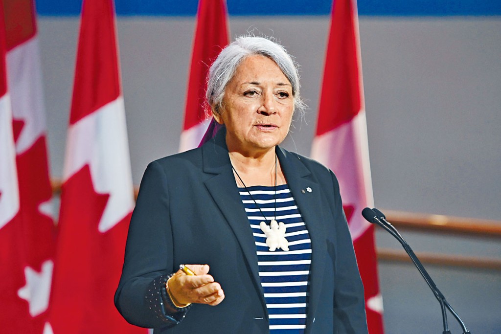 即将出任加拿大总督的西蒙，周二在记者会发表讲话。