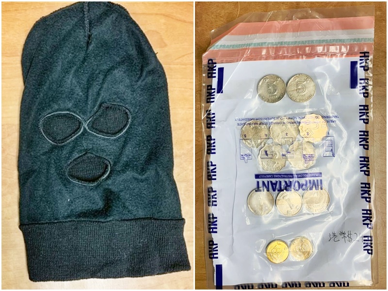 警方檢獲一個黑色頭套(左)。