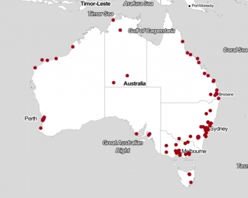 澳洲至少有90個地區出現有毒性學物「全氟辛烷磺酸」（PFAS）的污染。網圖