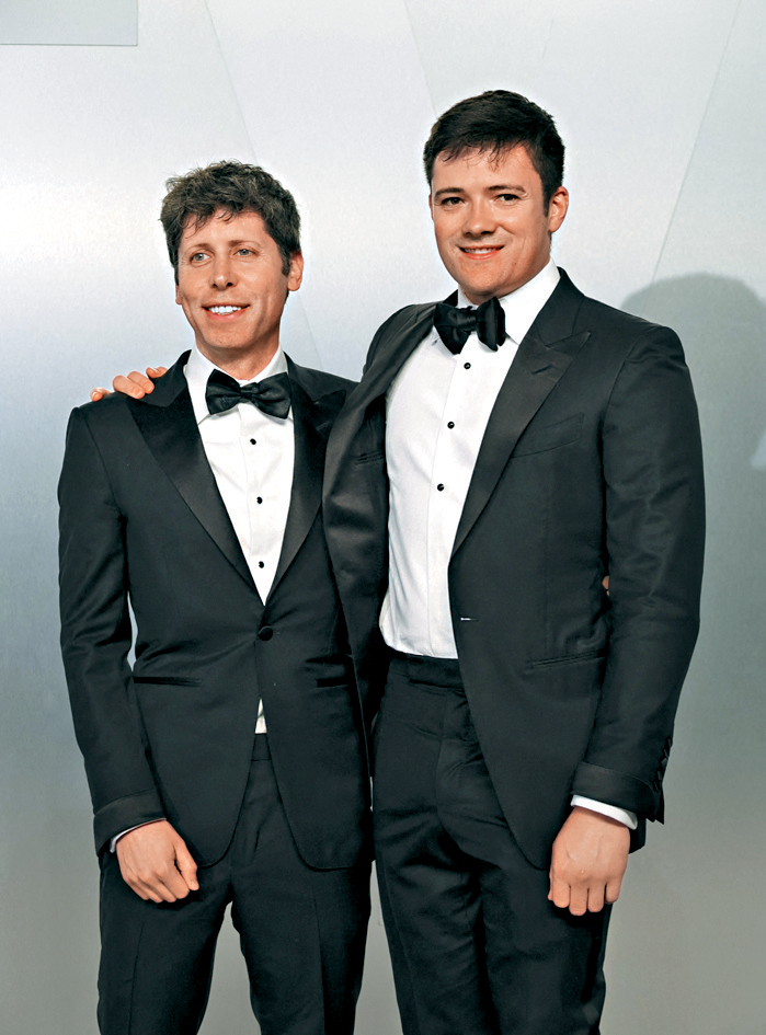 OpenAI行政總裁奧爾特曼(左)與同性配偶馬爾赫林。  