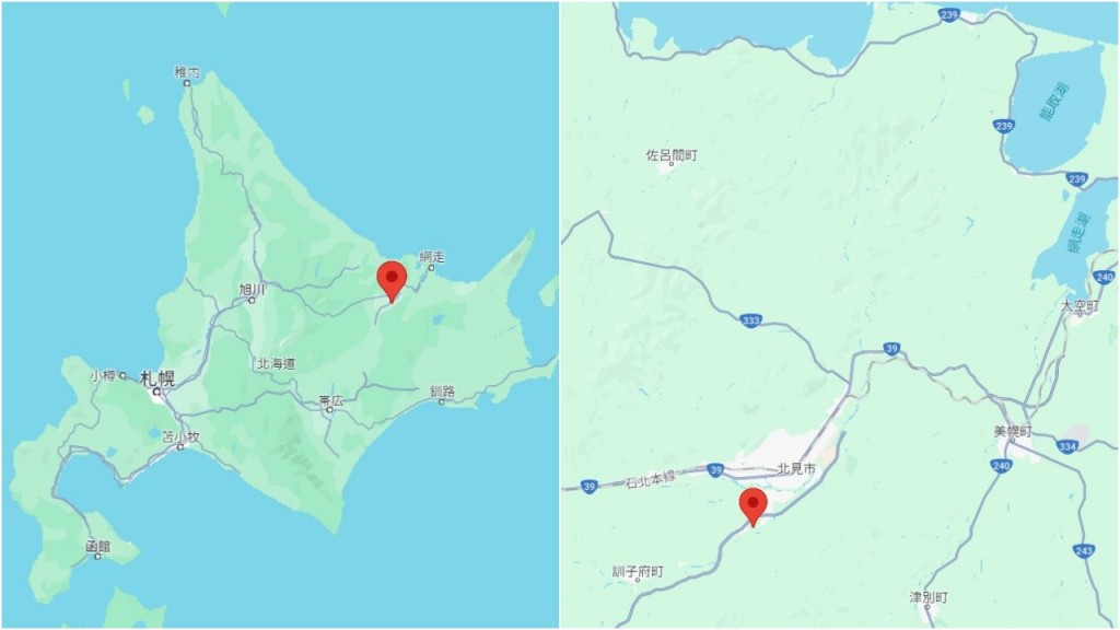 事发位置位于北海道北见市。Google Map