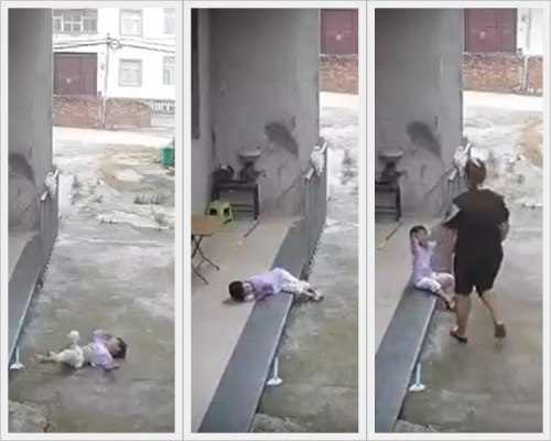 孩子從樓上跌落樓。網圖