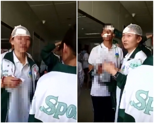 多名學生衣服破損，身上並有血跡。網圖