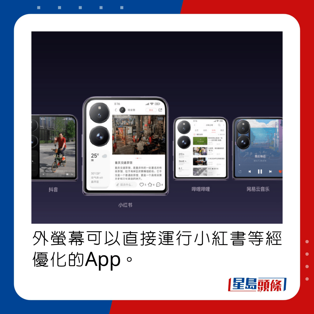 外螢幕可以直接運行小紅書等經優化的App。