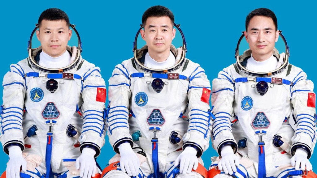神舟二十號航天員陳冬（中）、陳中瑞（右）、王傑。中新社