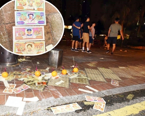 燒衣人士焚燒印有懷疑特首林鄭月娥及警務處處長盧偉聰肖像的衣紙。