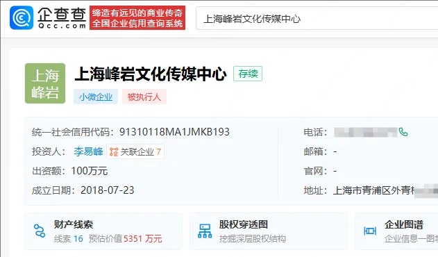 李易峰與其公司等被強制執行人民幣4990萬元。