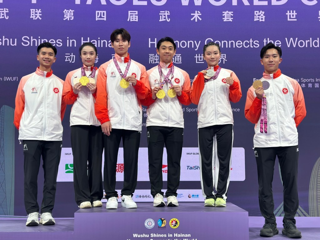 今屆世界盃的港隊獎牌得主包括許得恩、沈曉榆、劉子龍、陳錦松、楊子瑩及太極好手楊頌熹。香港武術總會圖 今屆世界盃的港隊獎牌得主包括許得恩、沈曉榆、劉子龍、陳錦松、楊子瑩及太極好手楊頌熹。香港武術總會圖