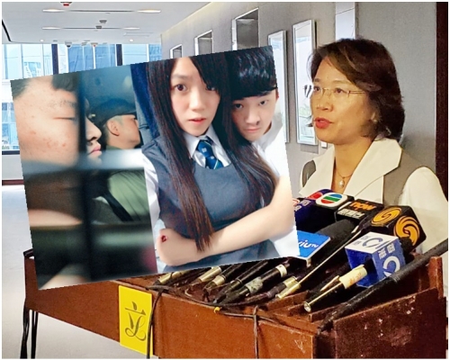 梁美芬（右）指陳同佳如願意受審，對自己、死者以至社會均有所交代。小圖為陳同佳和死者潘曉穎。
