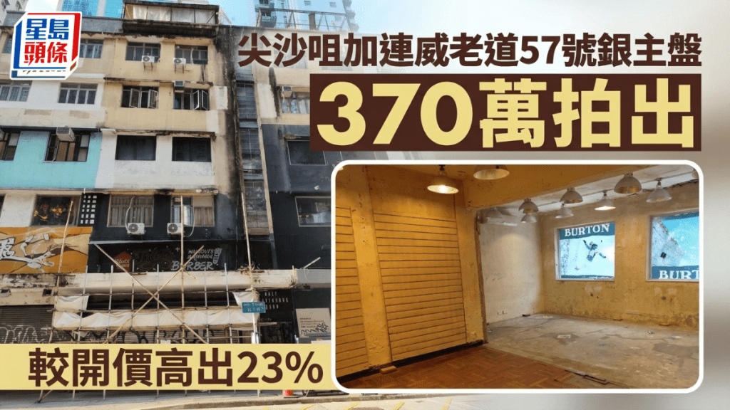 尖沙咀加連威老道57號銀主盤370萬拍出 較開價高出23%