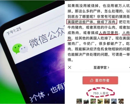 反美微信號「至道學宮」涉造謠遭封。網上圖片