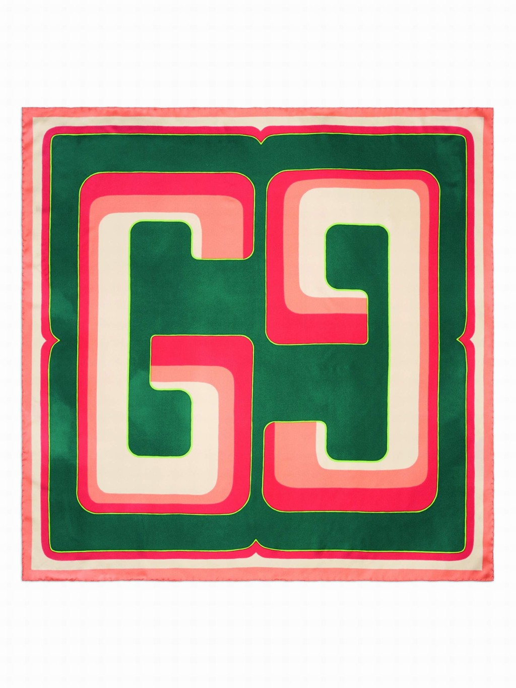 饰以GG图案的Petroleum Blue Salmon Pink silk Carré/$4,150/Gucci。