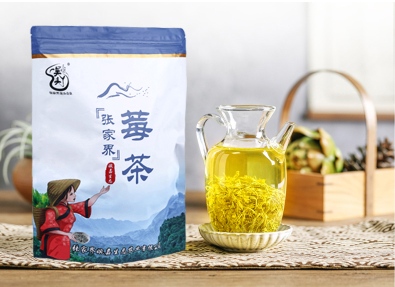 張家界莓茶生長於武陵山脈，含有天然活性成分黃酮，幼嫩莖葉中總黃酮平均含量超過了26%，其中芽尖總黃酮含量最高達43.78%，被譽為“黃酮之王”。 （張家界婉嘉生態農業有限公司，中國內地，展位: 5G-C19）